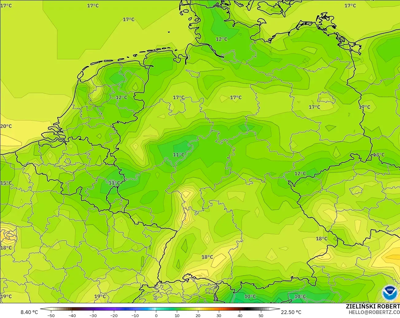 GFS modelo - Germany, Temperature at 2m