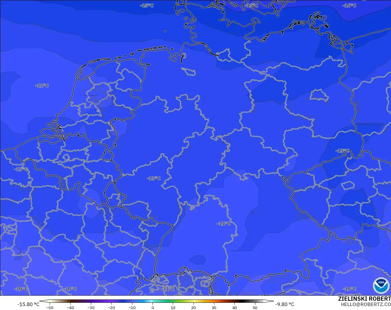 GFS modelo - Germany, Temperature at 500hPa