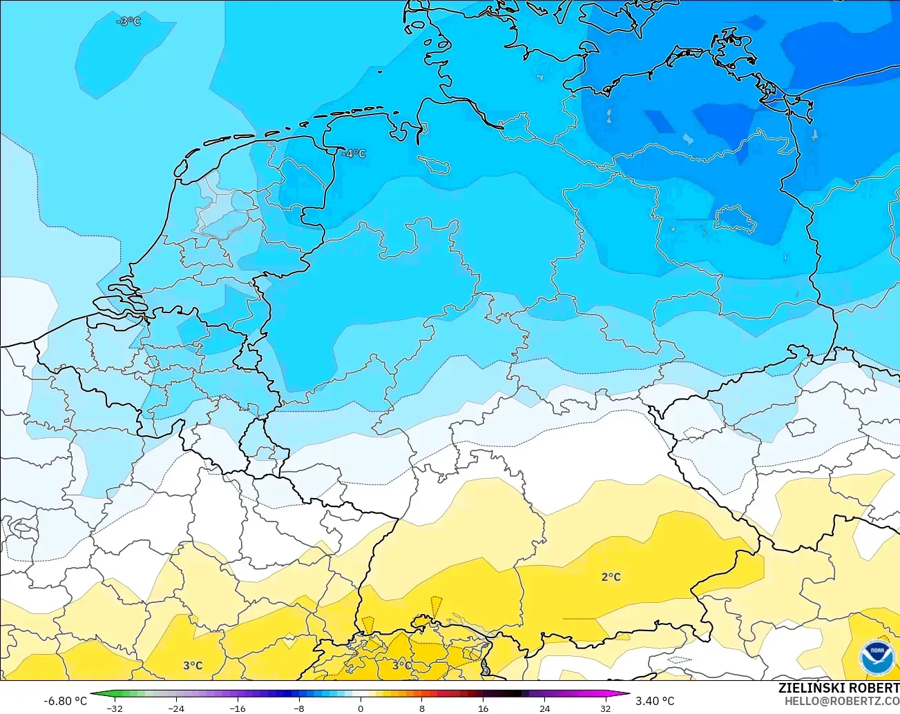 GFS modelo - Germany, Temperature at 850hPa Anomaly