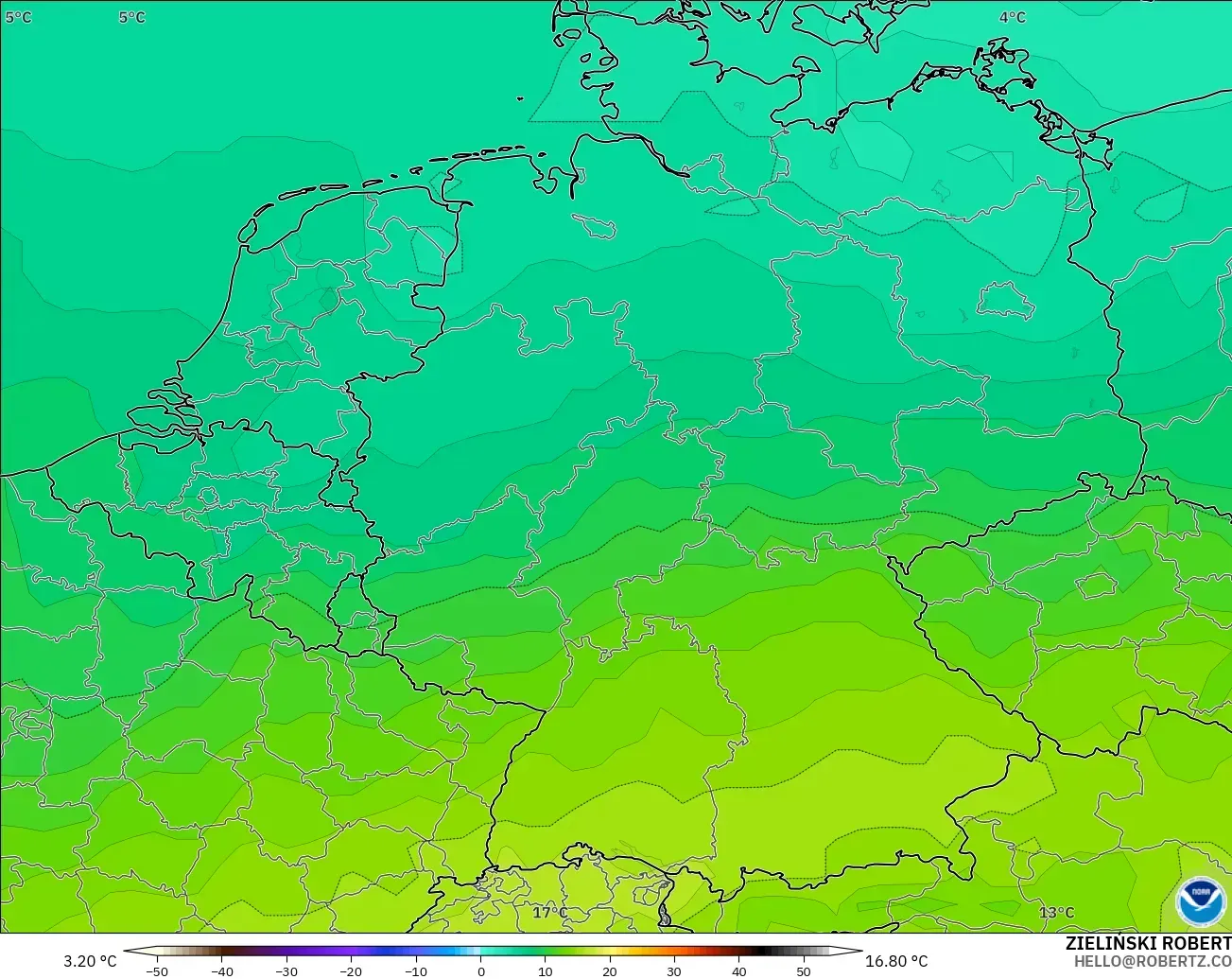 GFS modelo - Germany, Temperature at 850hPa