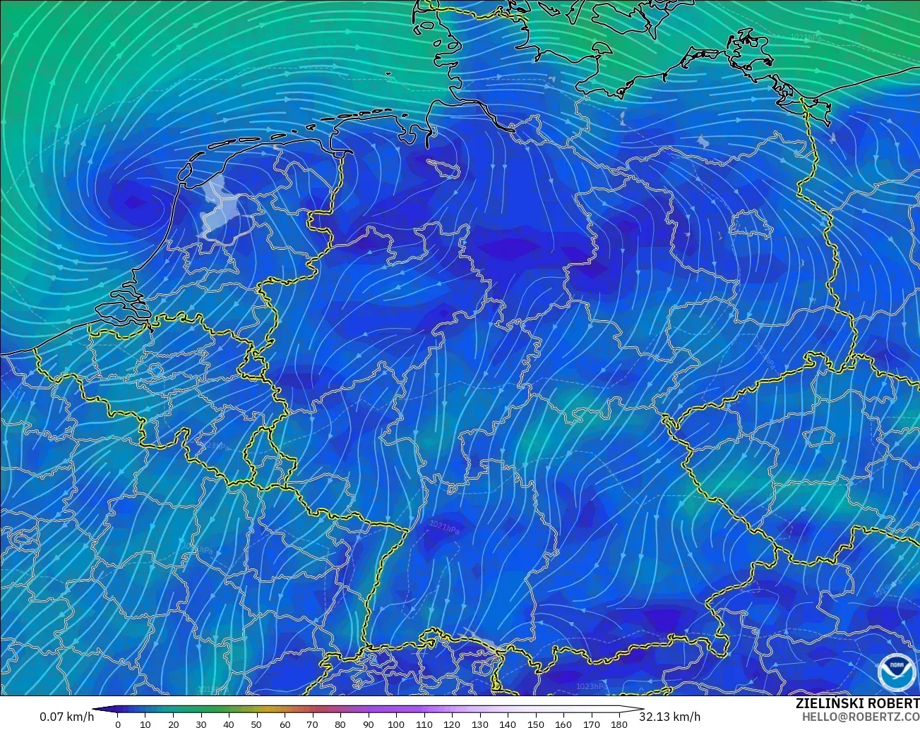 GFS modelo - Germany, Wind at 10m