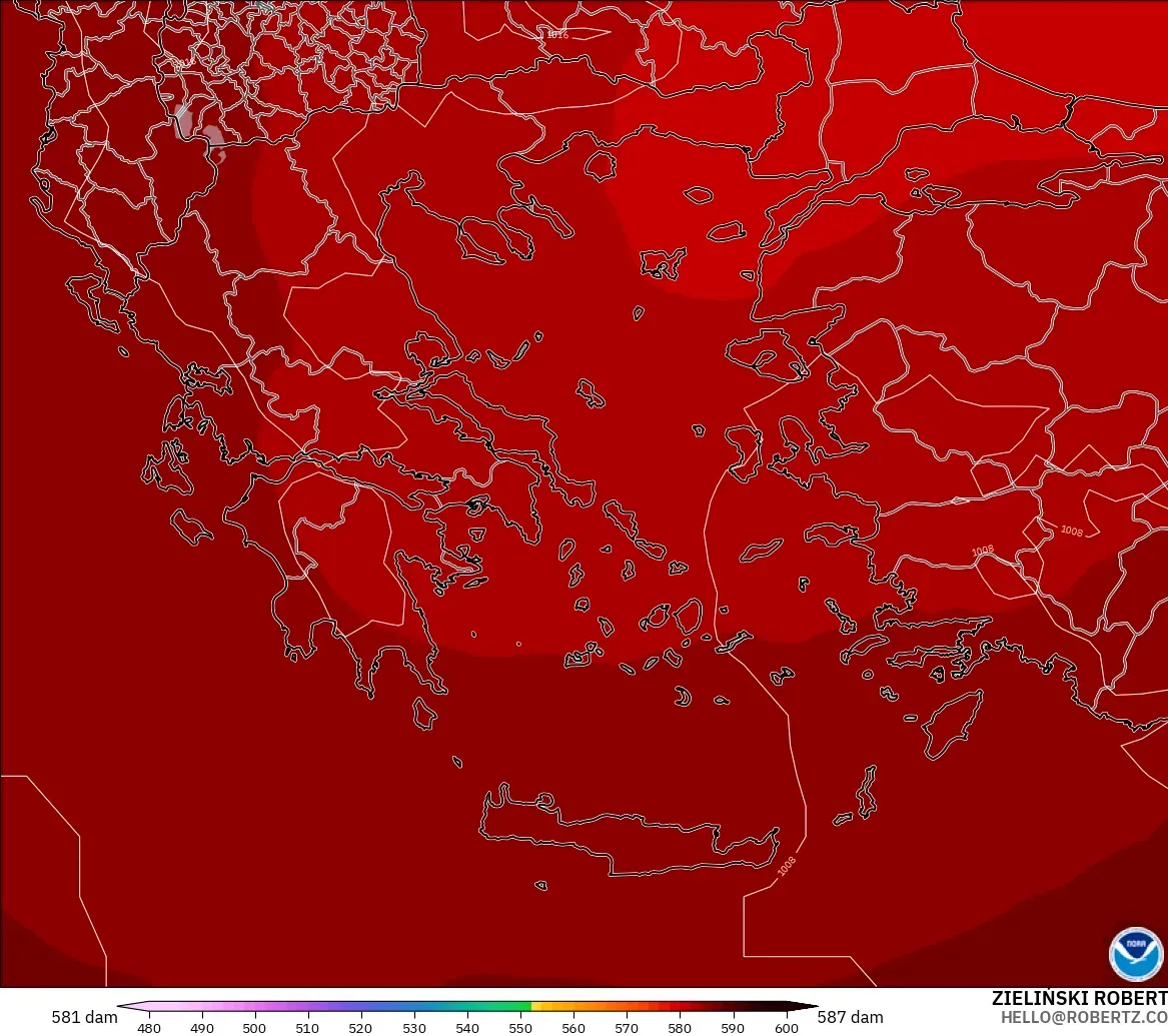 GFS modelo - Greece, Geopotential height at 500hPa