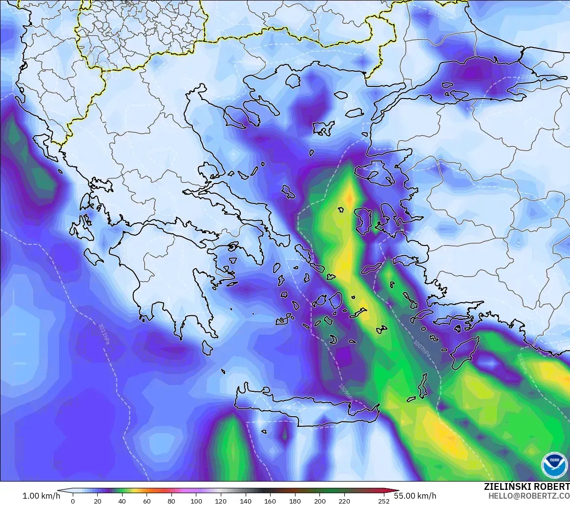 GFS modelo - Greece, Wind Gusts Peak