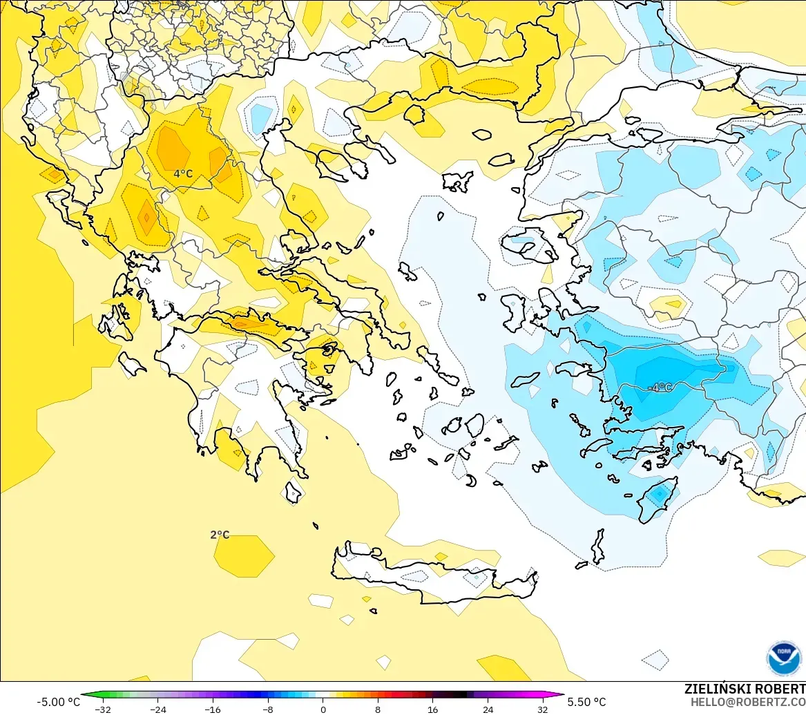 GFS modelo - Greece, Temperature at 2m Anomaly
