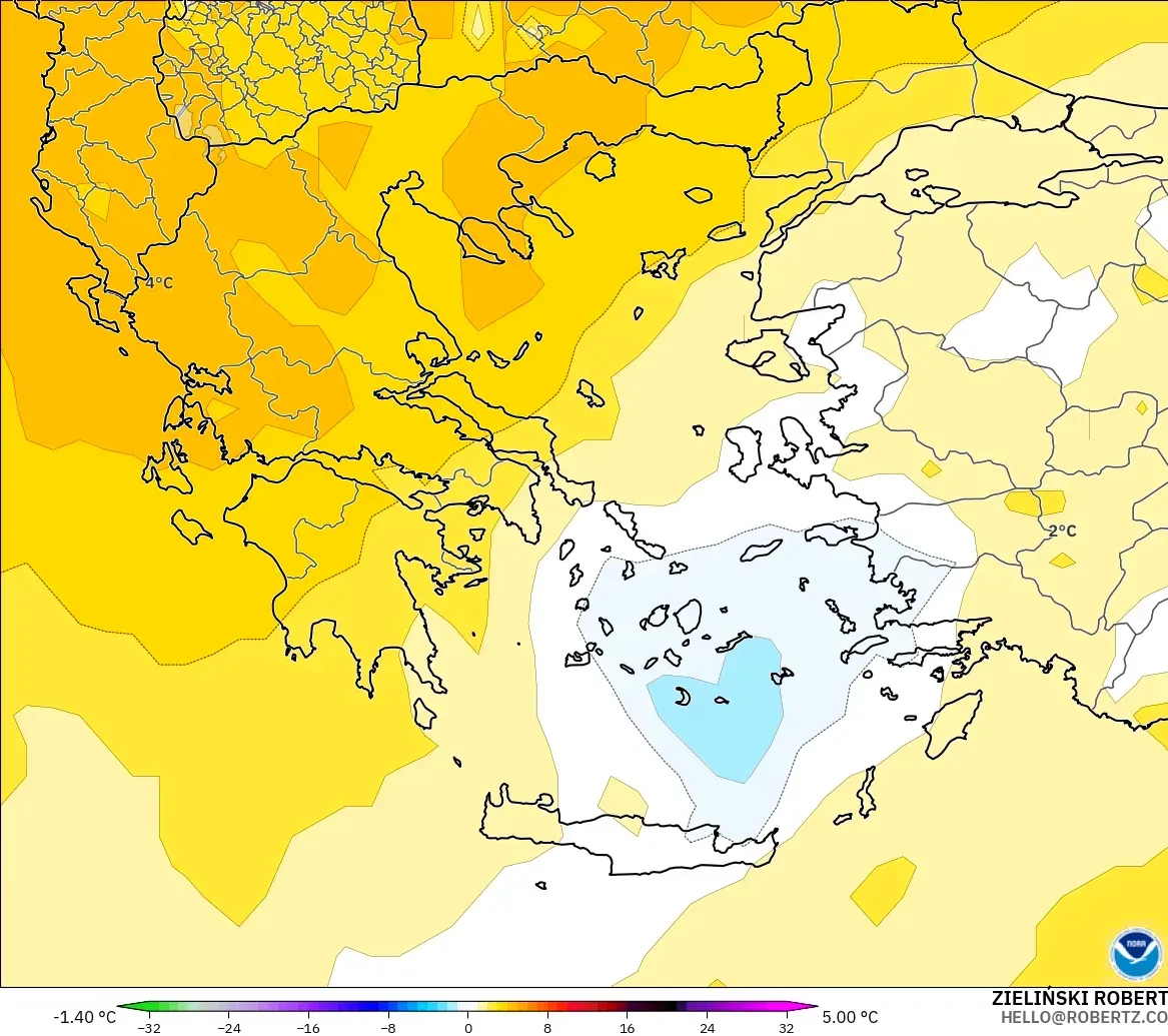 GFS modelo - Greece, Temperature at 850hPa Anomaly