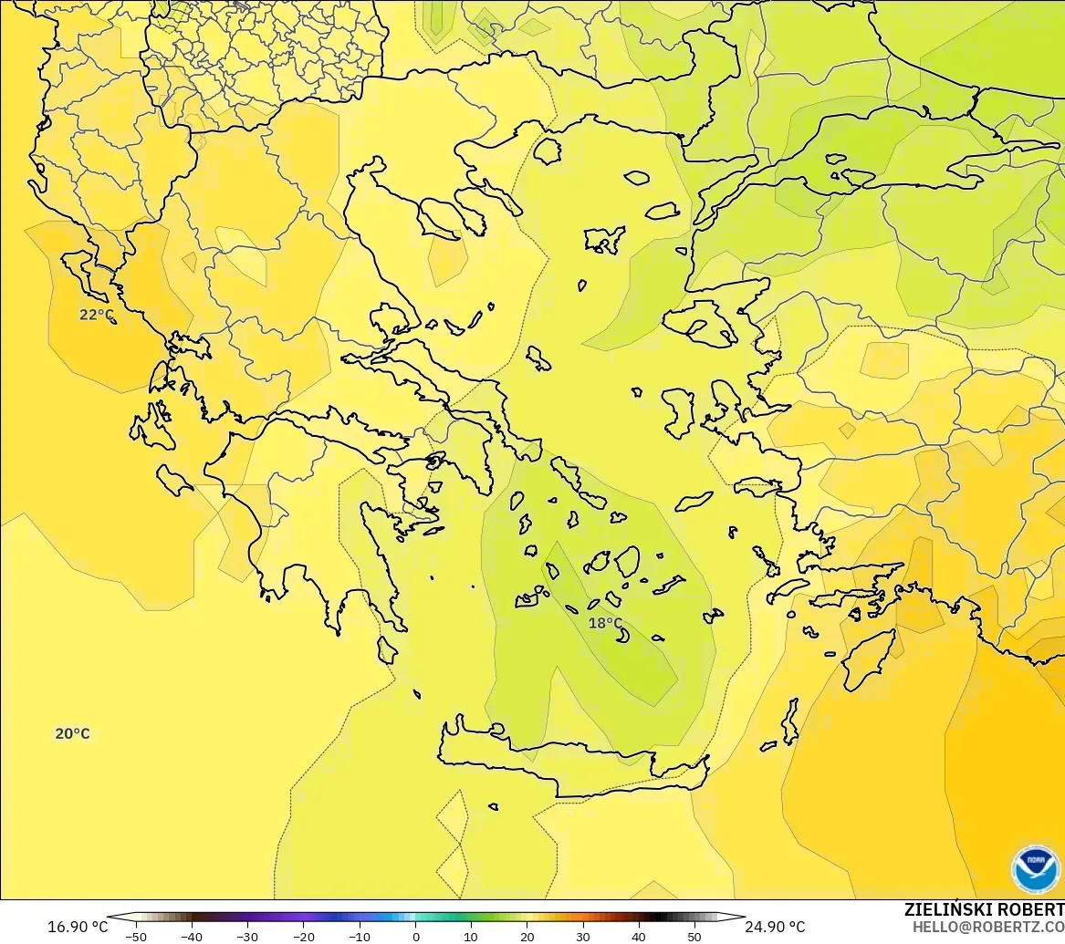GFS modelo - Greece, Temperature at 850hPa