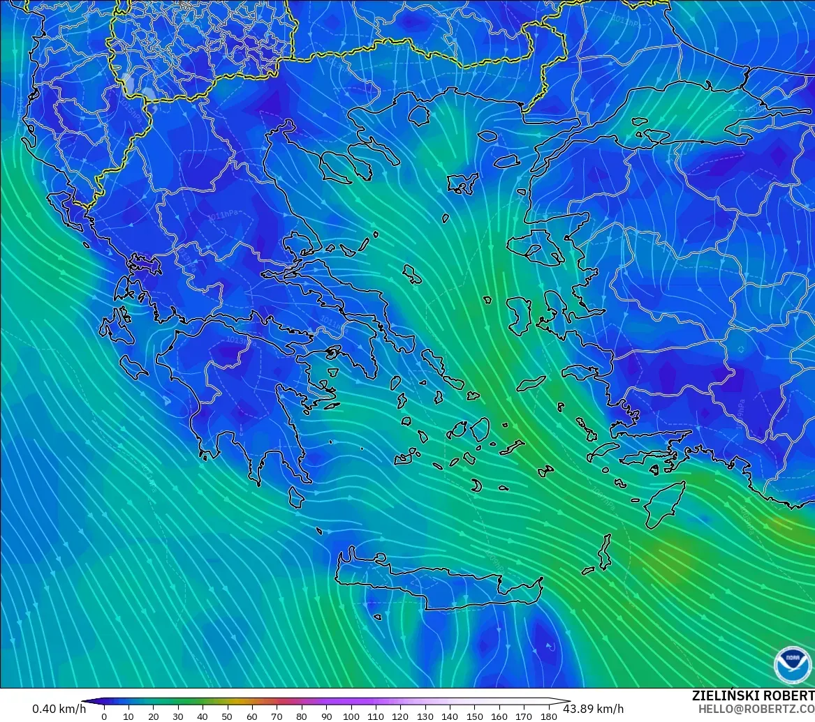 GFS modelo - Greece, Wind at 10m