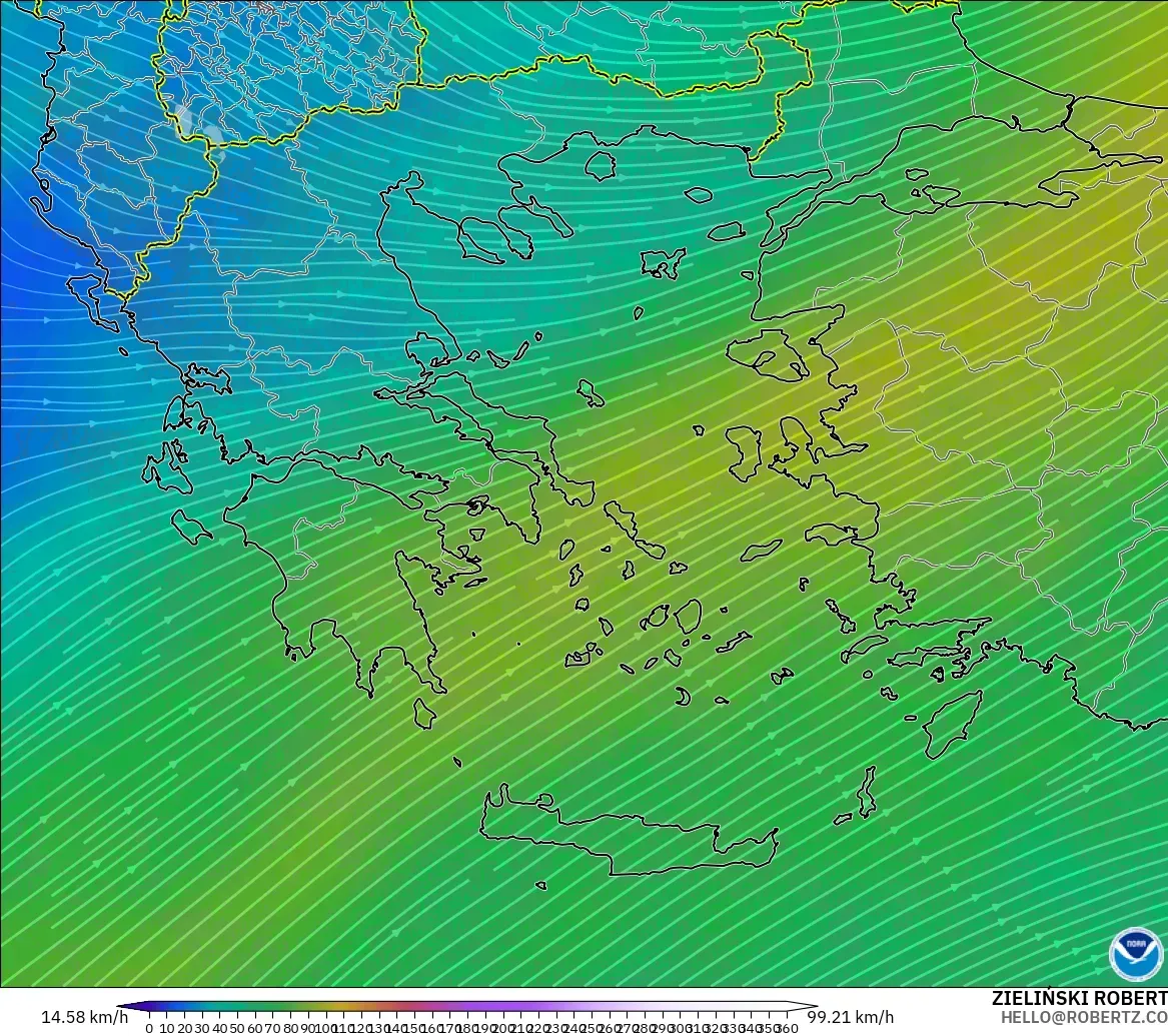 GFS modelo - Greece, Wind at 300hPa (jet stream)