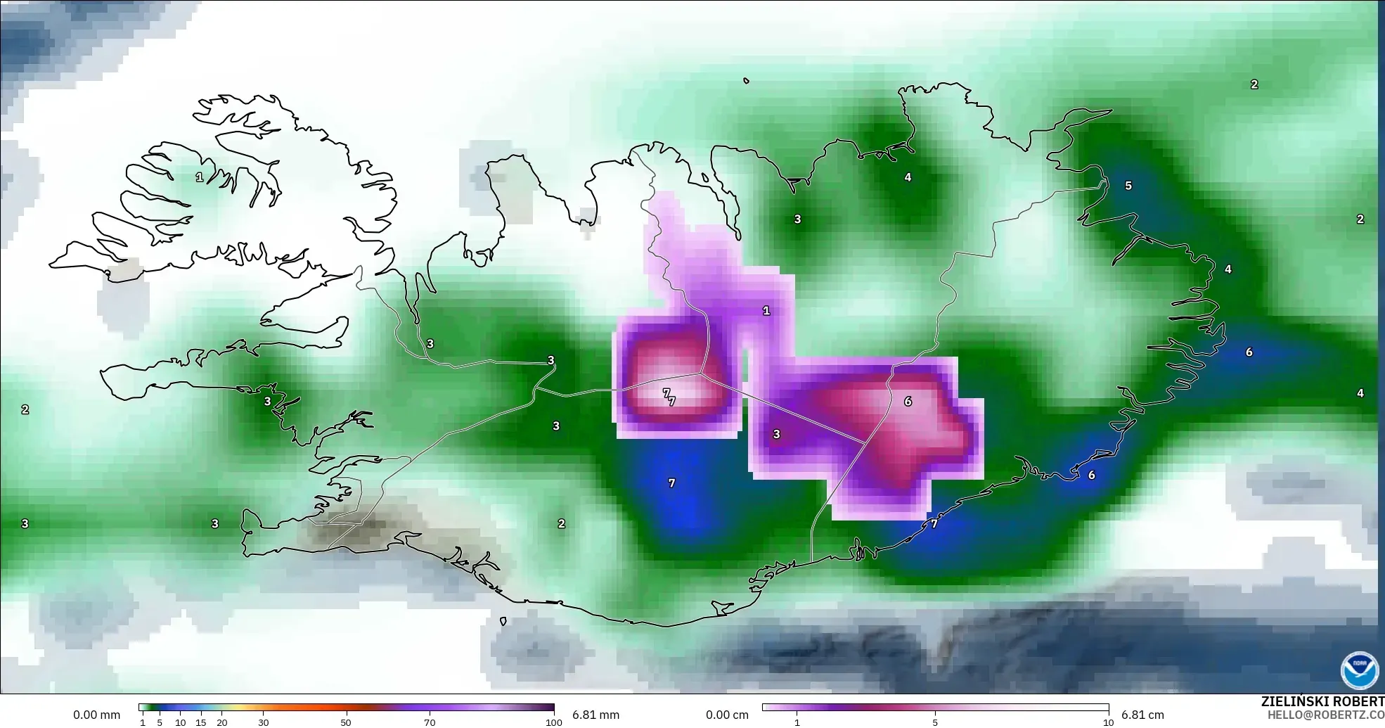 GFS modelo - Iceland, Precipitation, Clouds, and Pressure