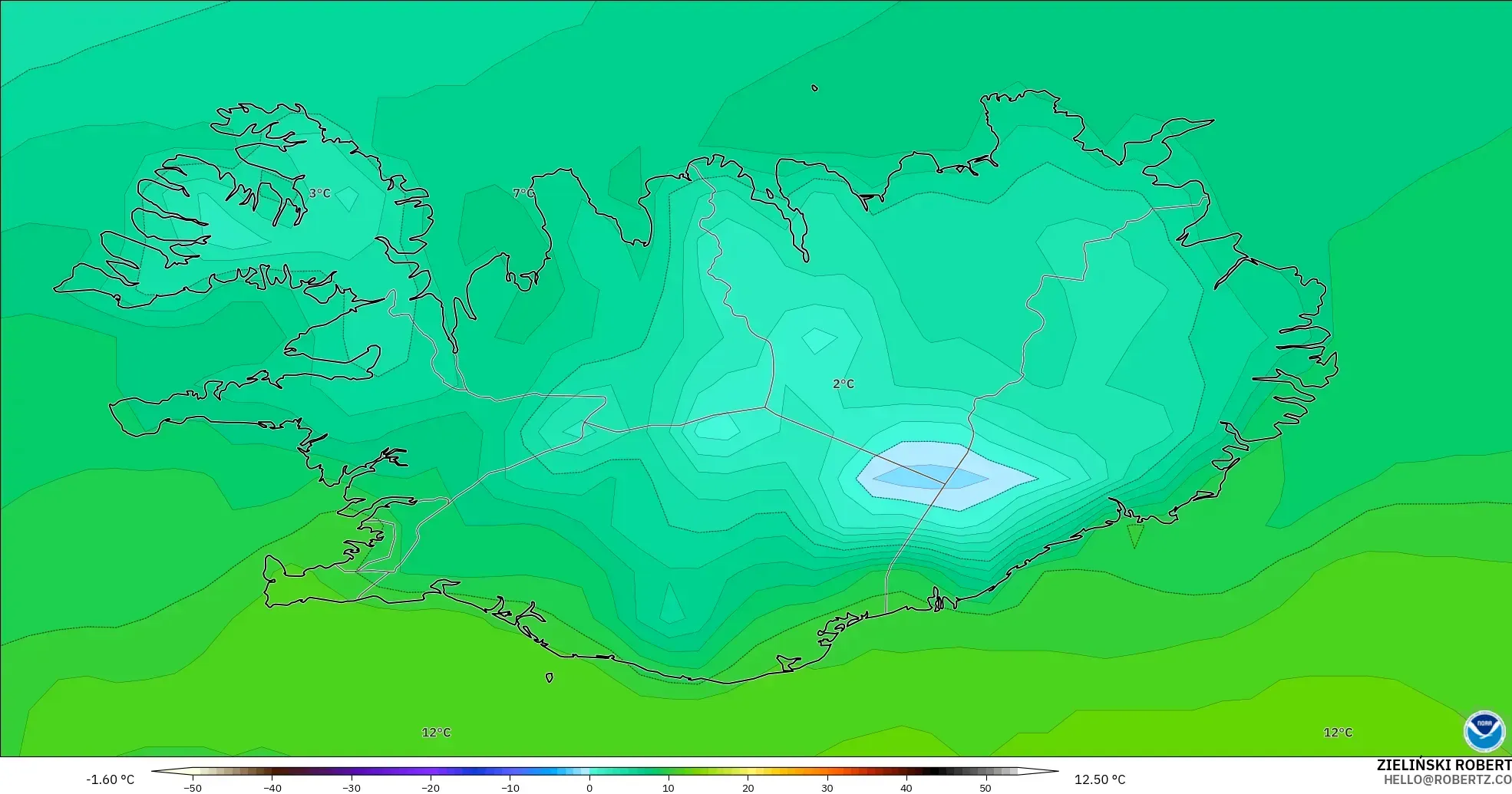 GFS modelo - Iceland, Temperature at 2m