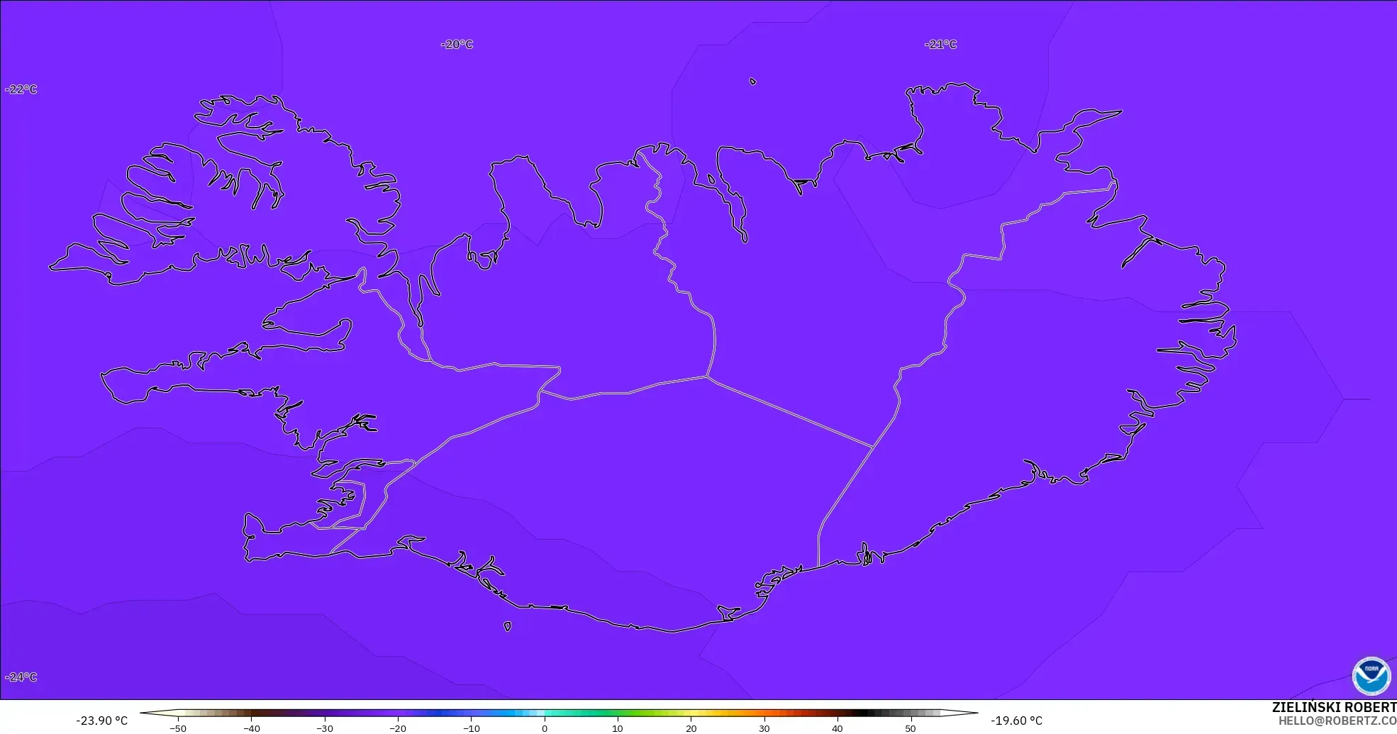 GFS modelo - Iceland, Temperature at 500hPa