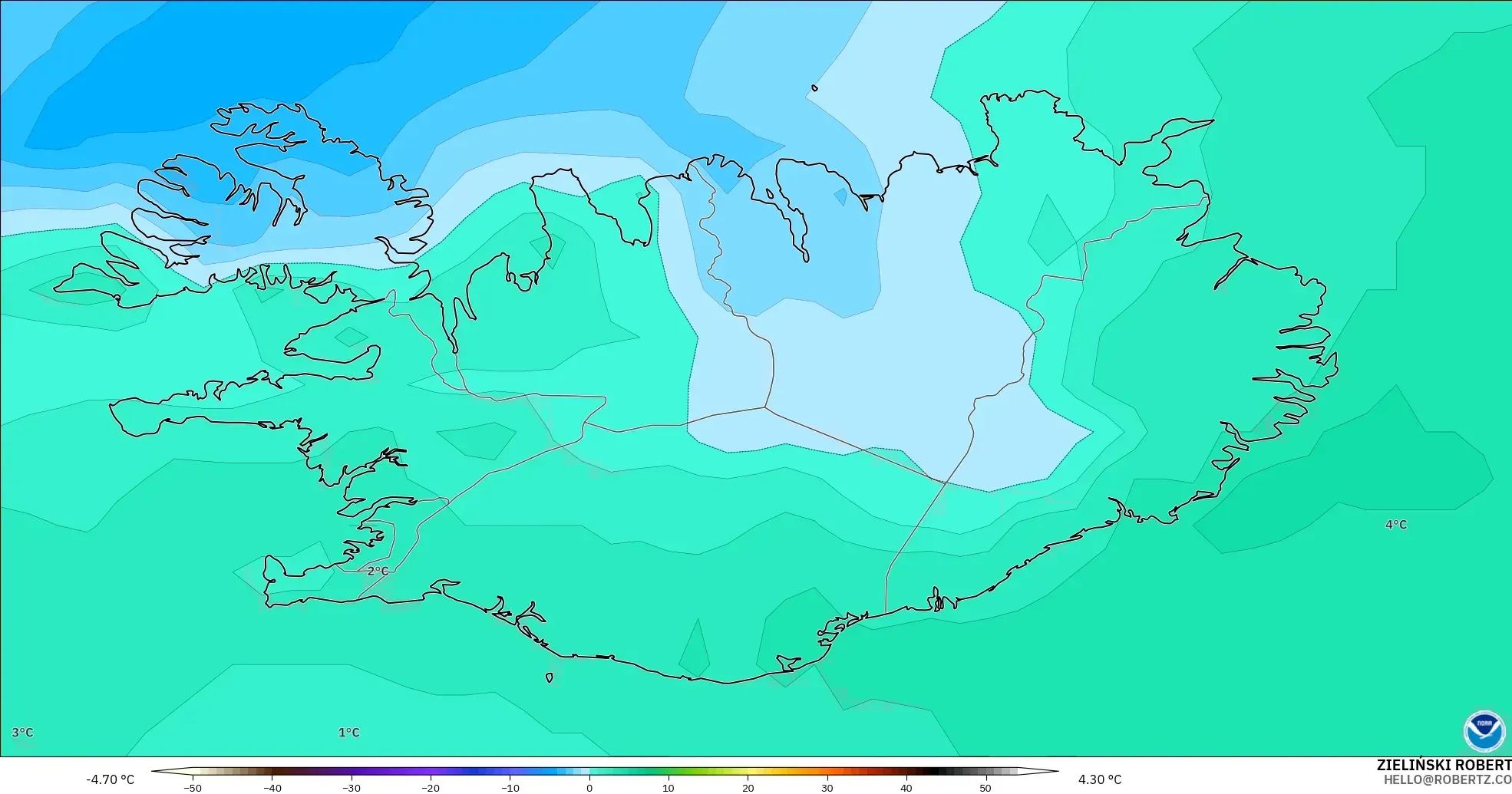 GFS modelo - Iceland, Temperature at 850hPa