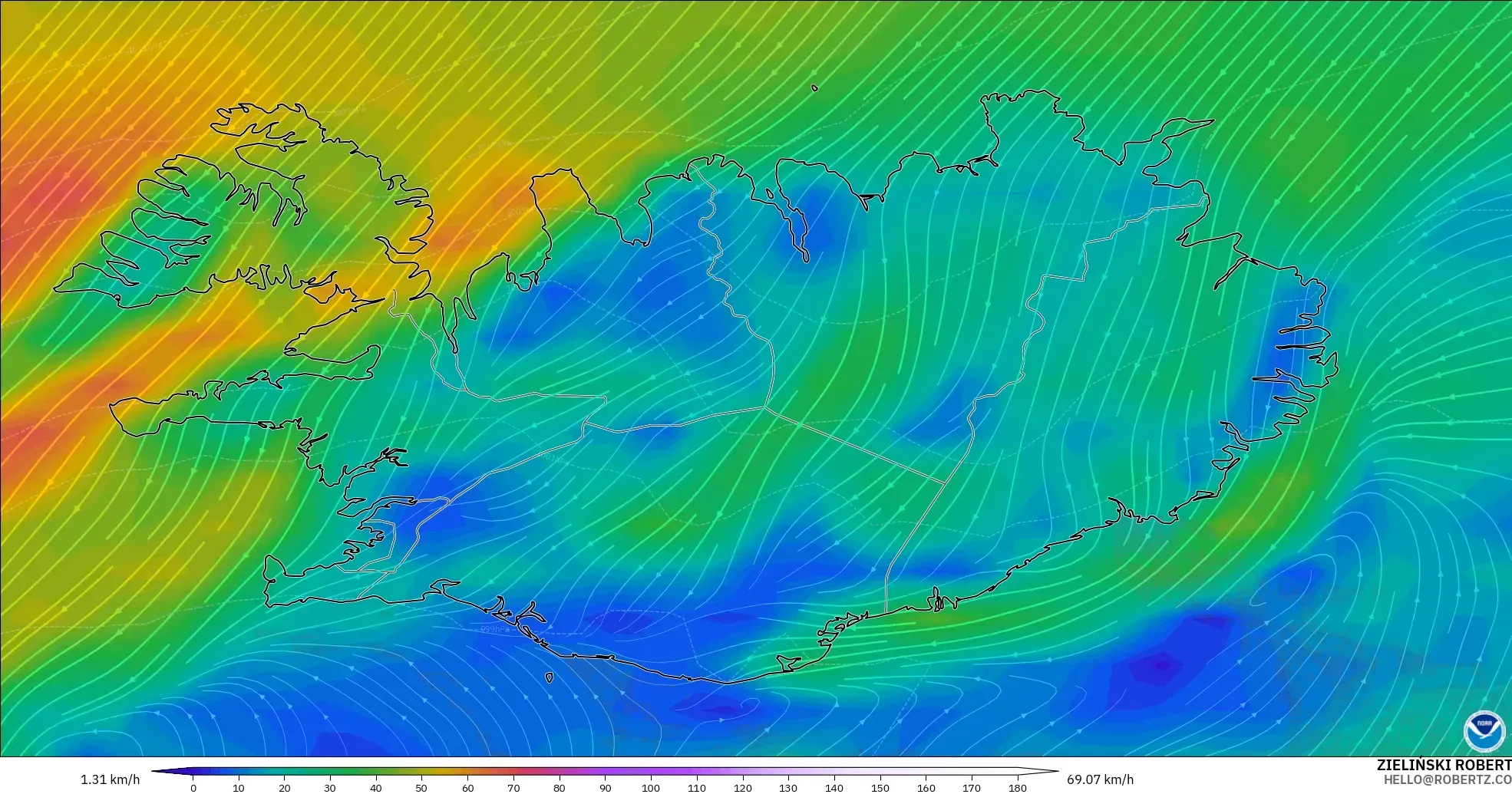 GFS modelo - Iceland, Wind at 10m