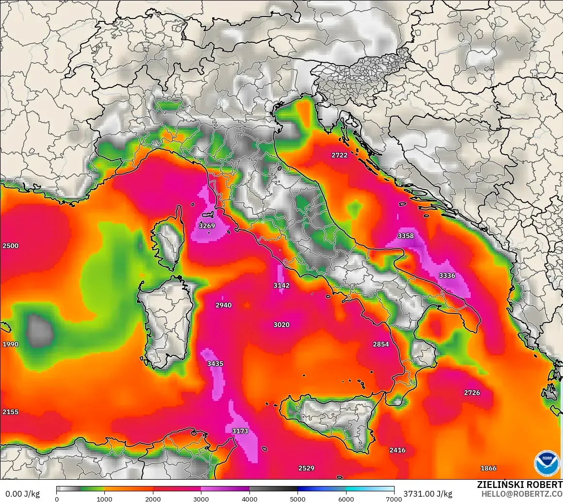 GFS modelo - Italy, CAPE