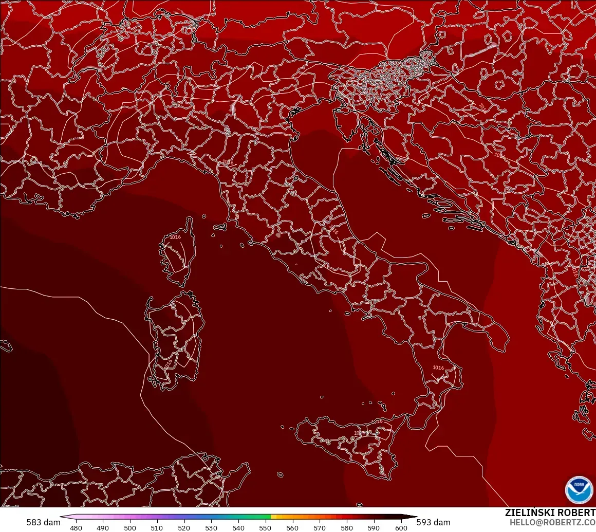 GFS modelo - Italy, Geopotential height at 500hPa