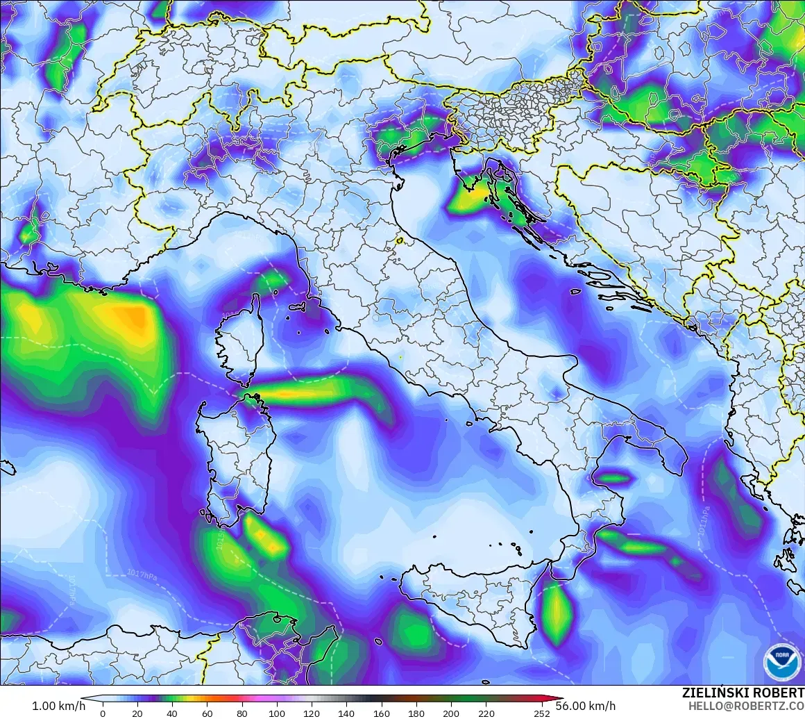 GFS modelo - Italy, Wind Gusts