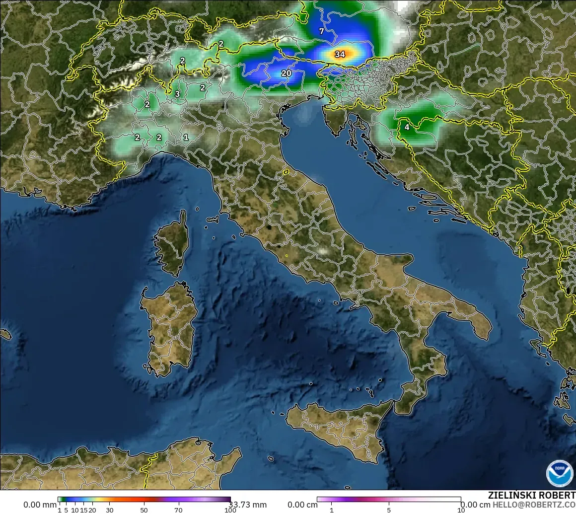 GFS modelo - Italy, Precipitation, Clouds, and Pressure