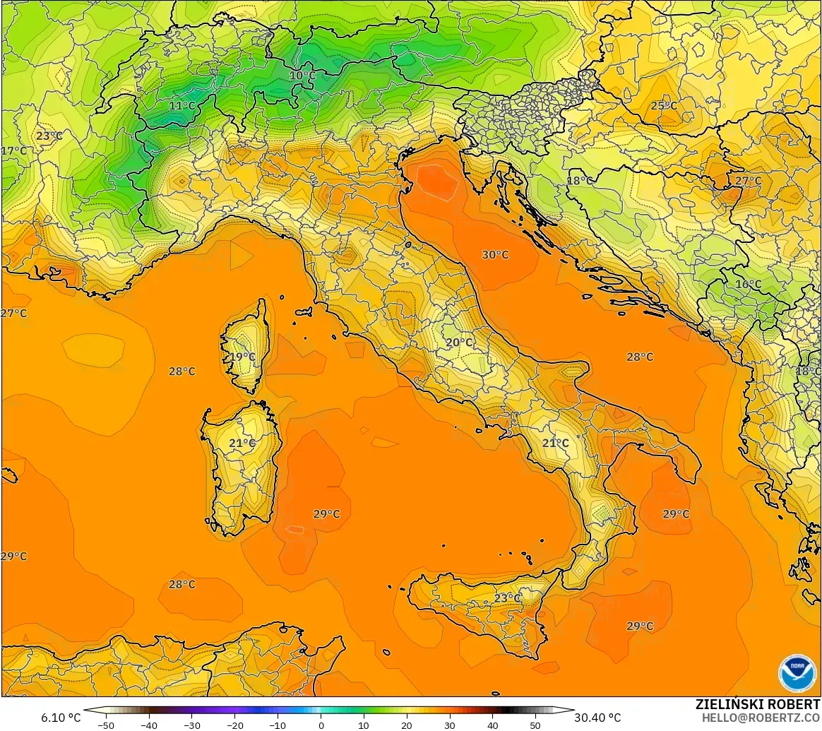 GFS modelo - Italy, Temperature at 2m