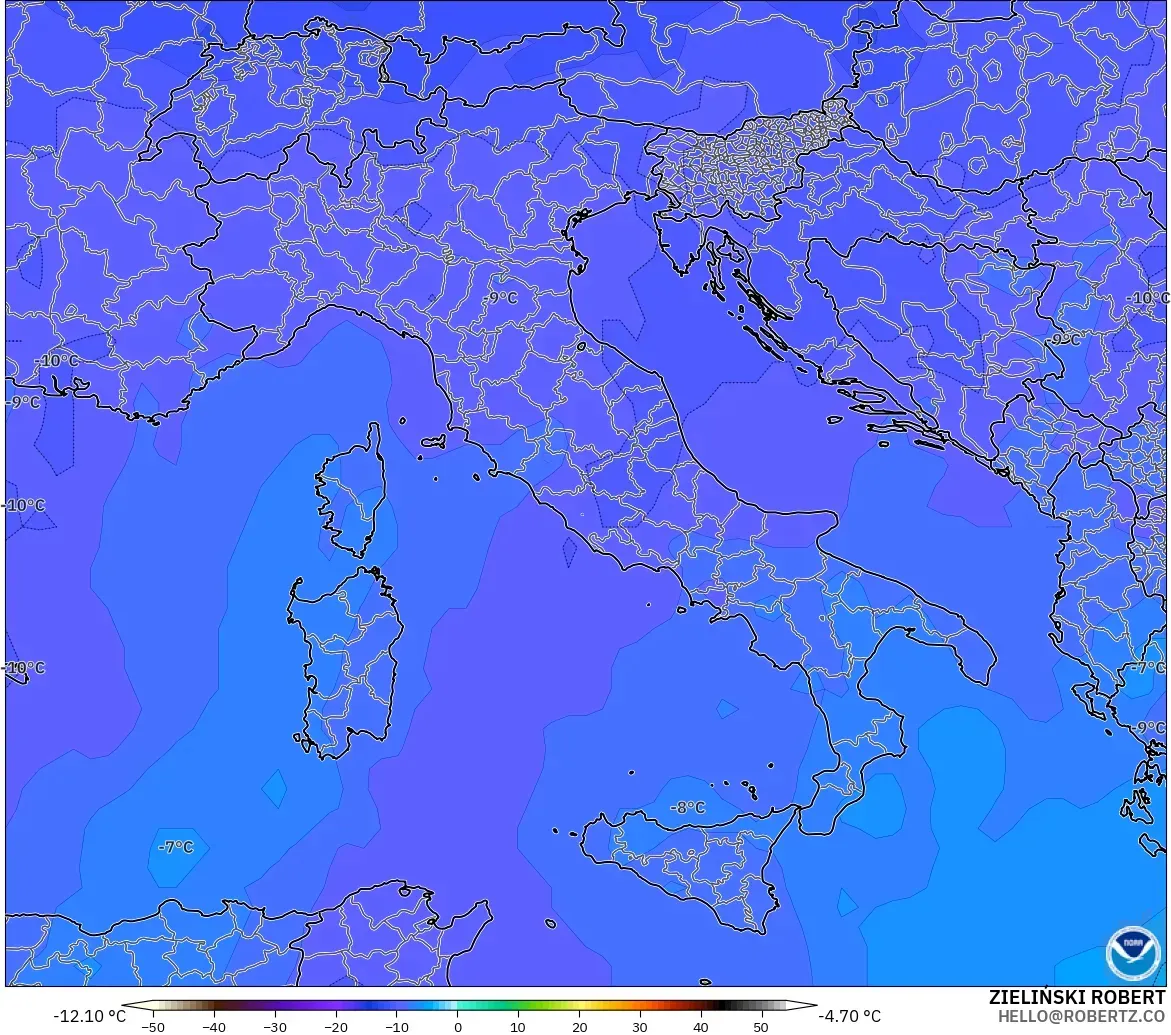 GFS modelo - Italy, Temperature at 500hPa