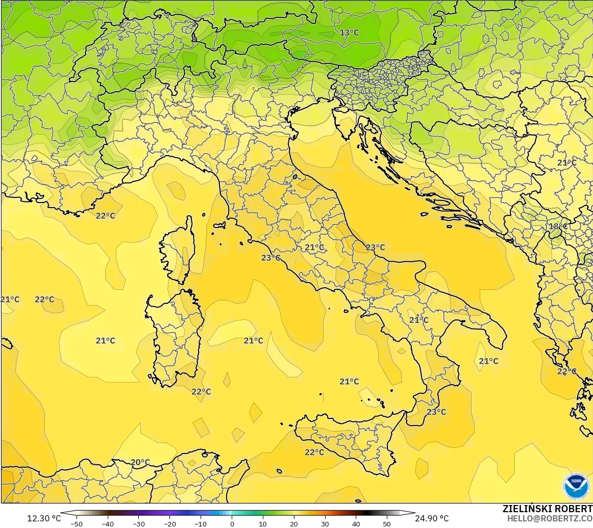 GFS modelo - Italy, Temperature at 850hPa