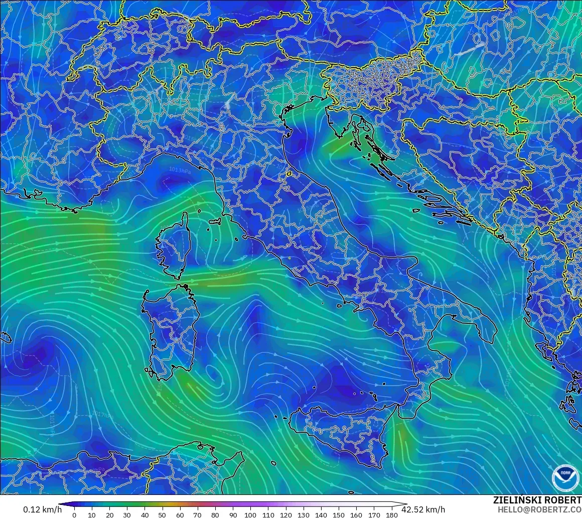 GFS modelo - Italy, Wind at 10m