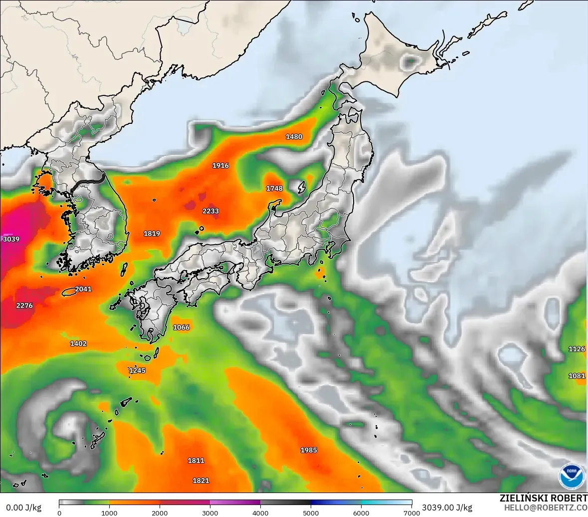 GFS modelo - Japan, CAPE
