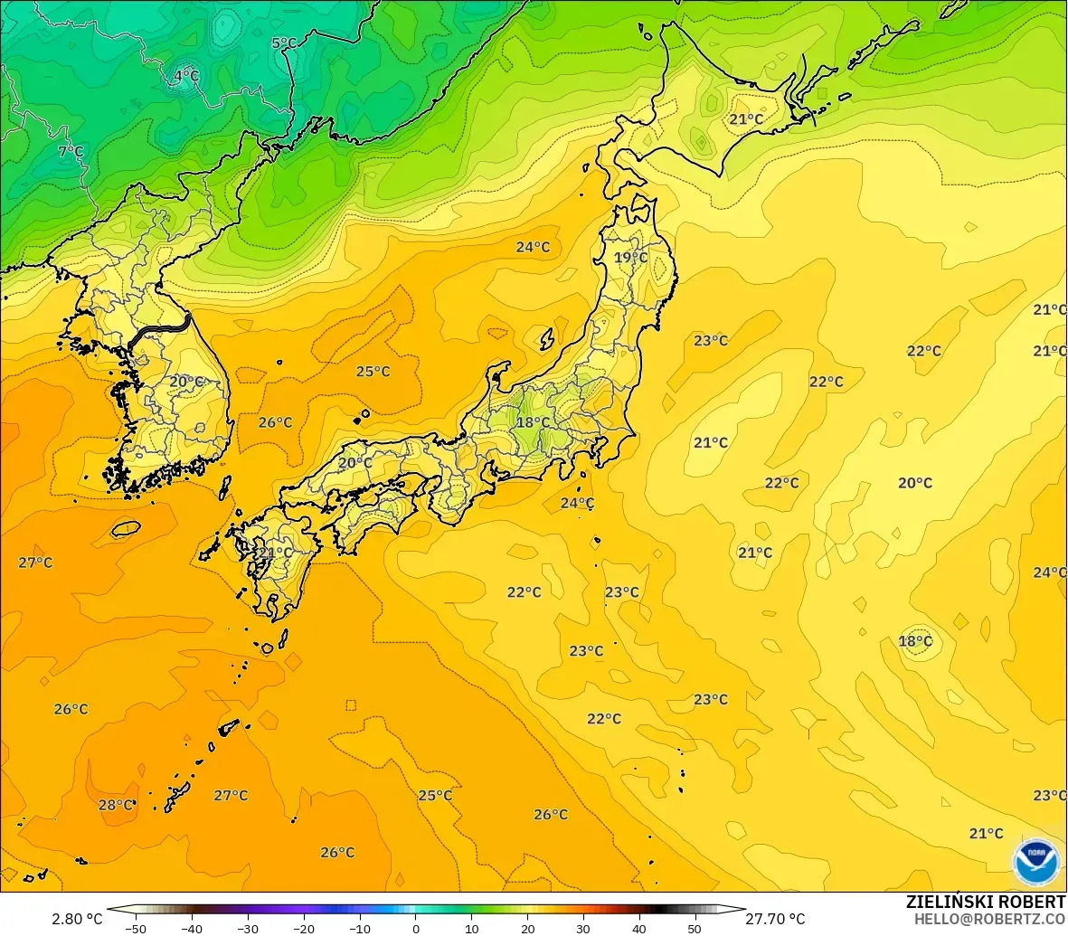 GFS modelo - Japan, Dewpoint at 2m