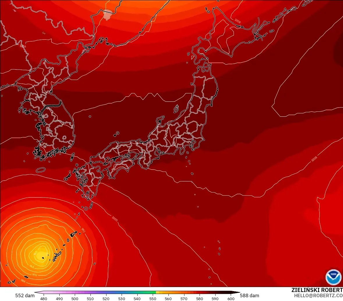 GFS modelo - Japan, Geopotential height at 500hPa