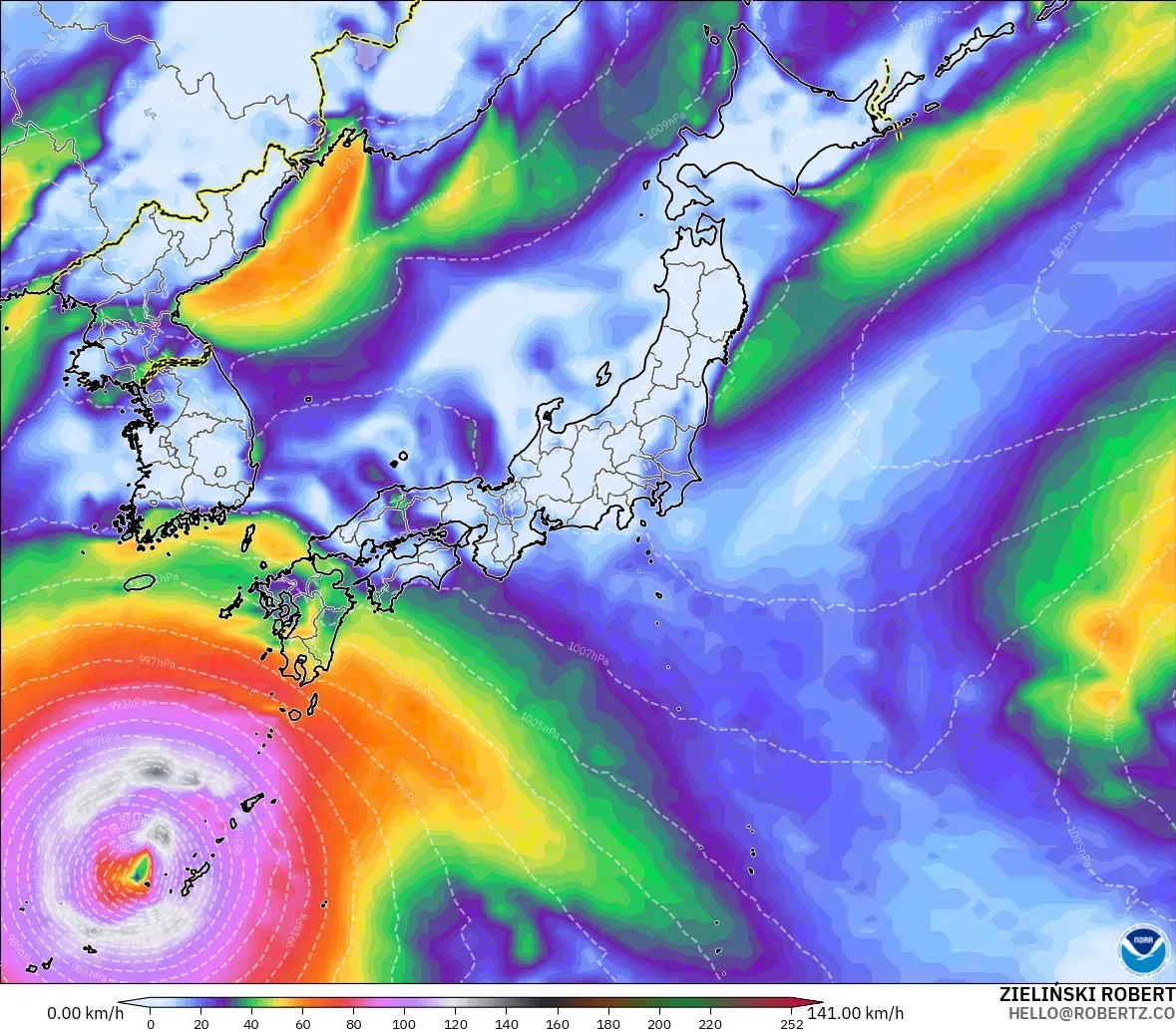 GFS modelo - Japan, Wind Gusts Peak