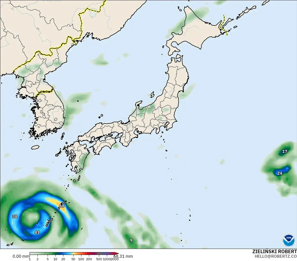 GFS modelo - Japan, Precipitation Accumulation