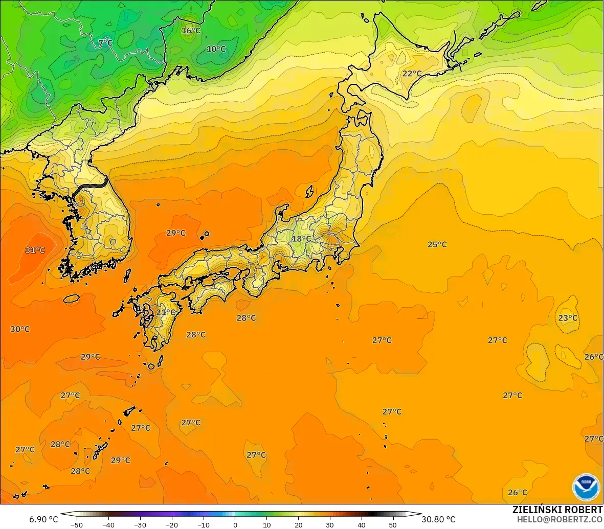 GFS modelo - Japan, Temperature at 2m