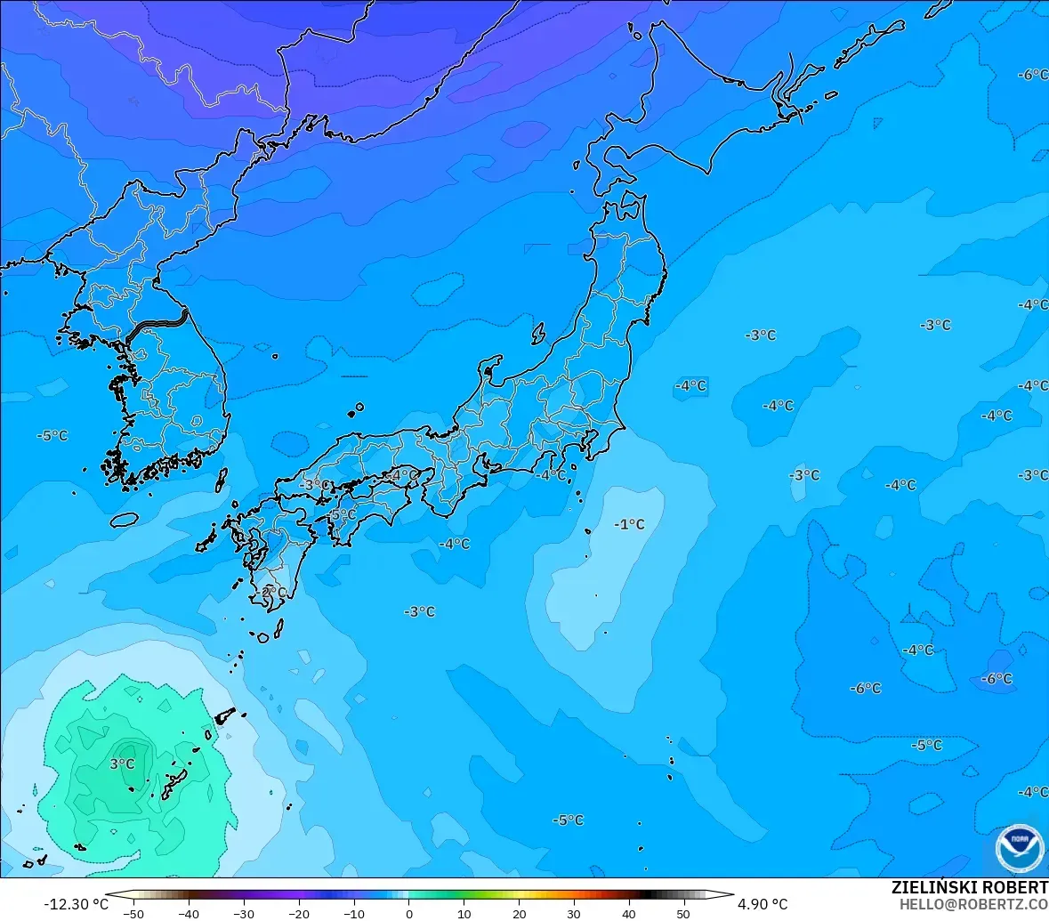 GFS modelo - Japan, Temperature at 500hPa
