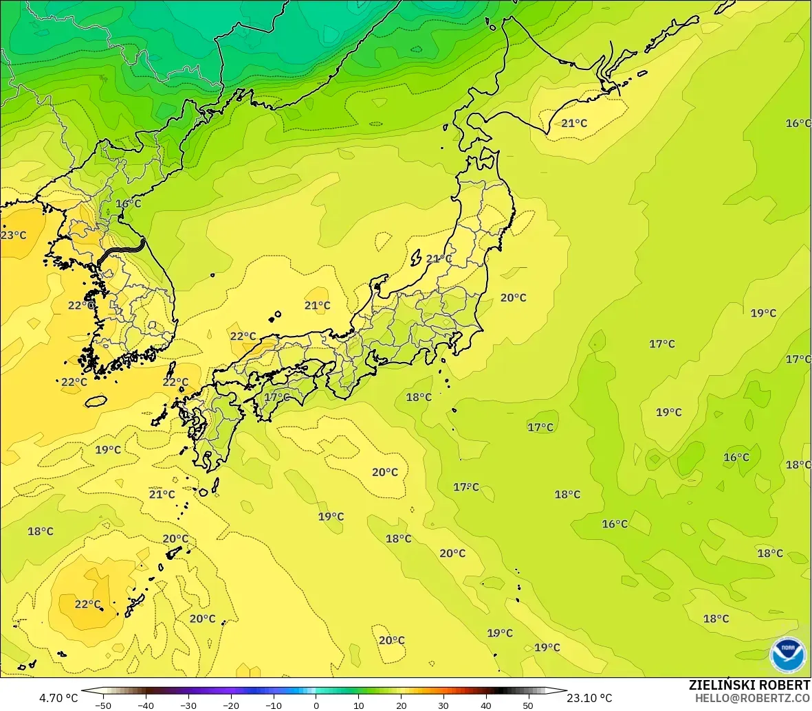 GFS modelo - Japan, Temperature at 850hPa