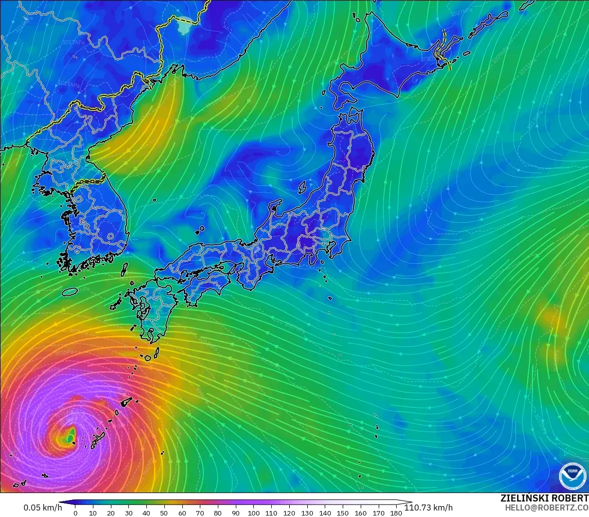 GFS modelo - Japan, Wind at 10m
