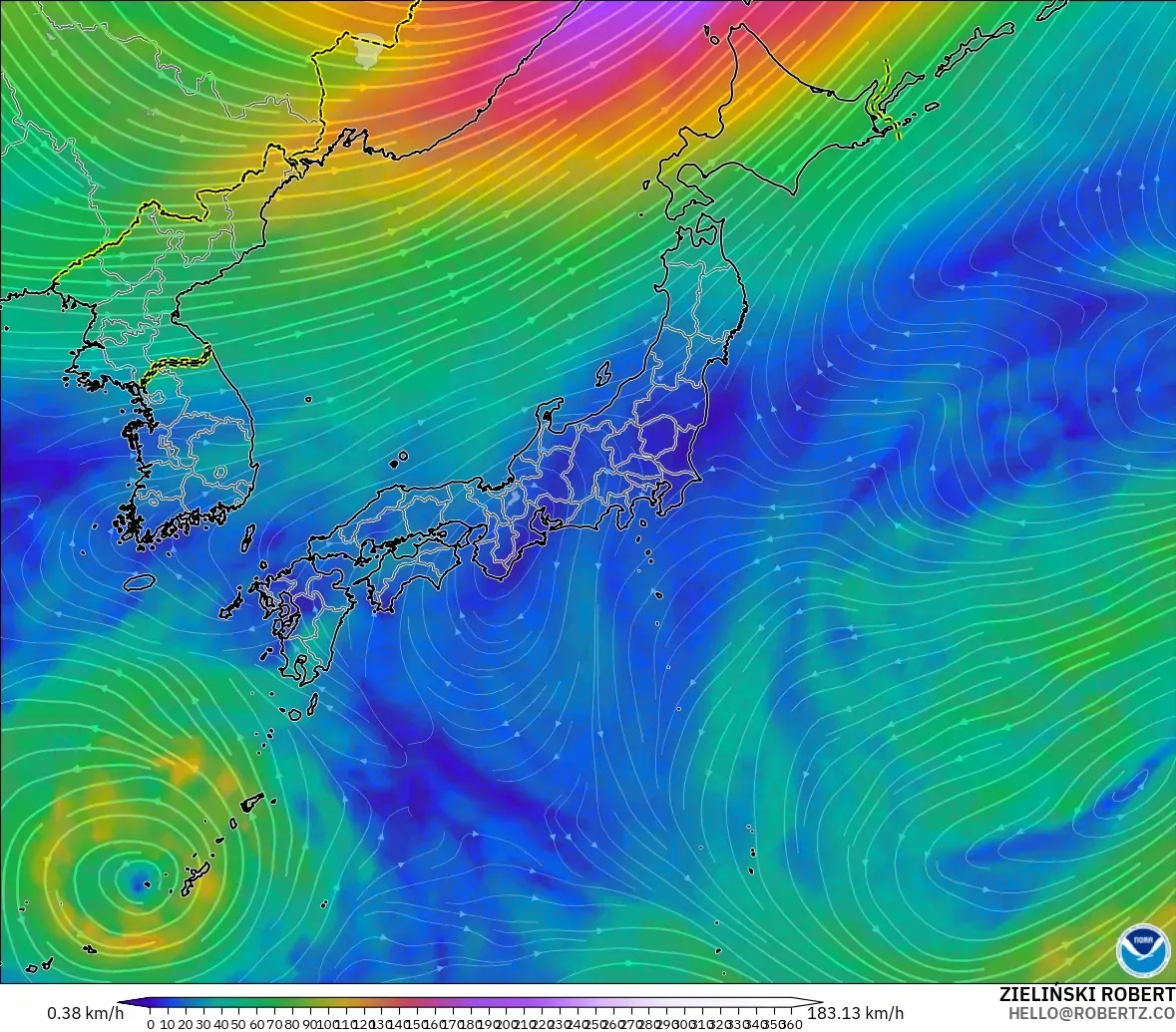 GFS modelo - Japan, Wind at 300hPa (jet stream)