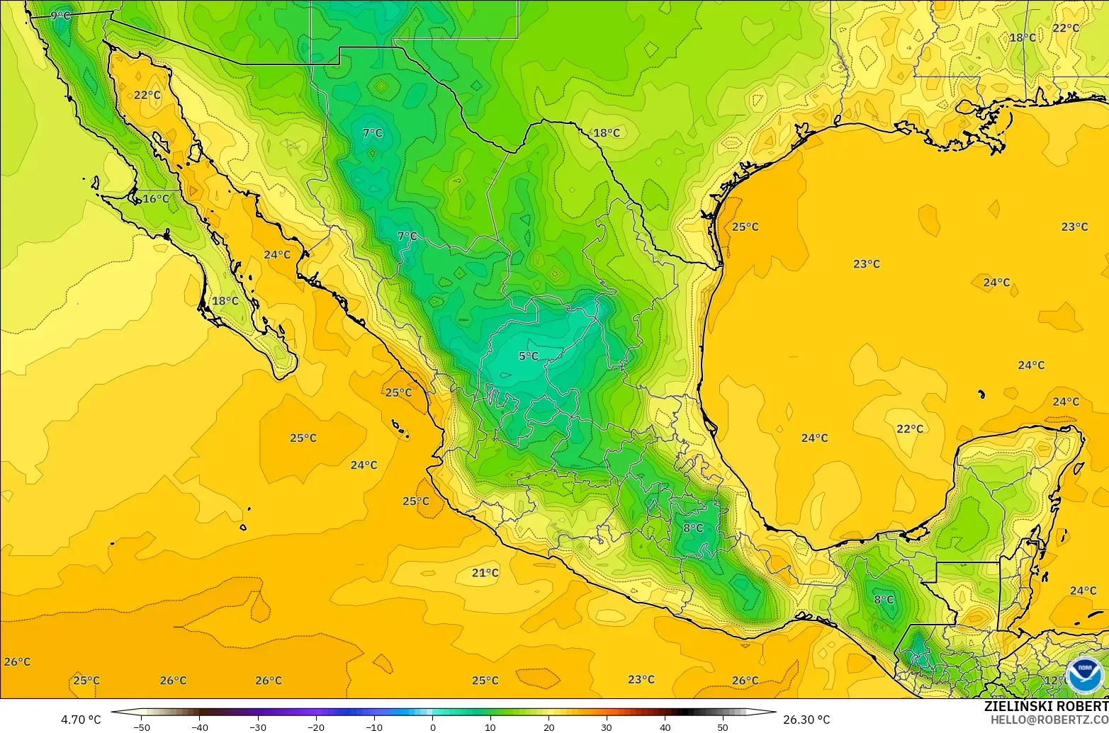 GFS modelo - Mexico, Dewpoint at 2m