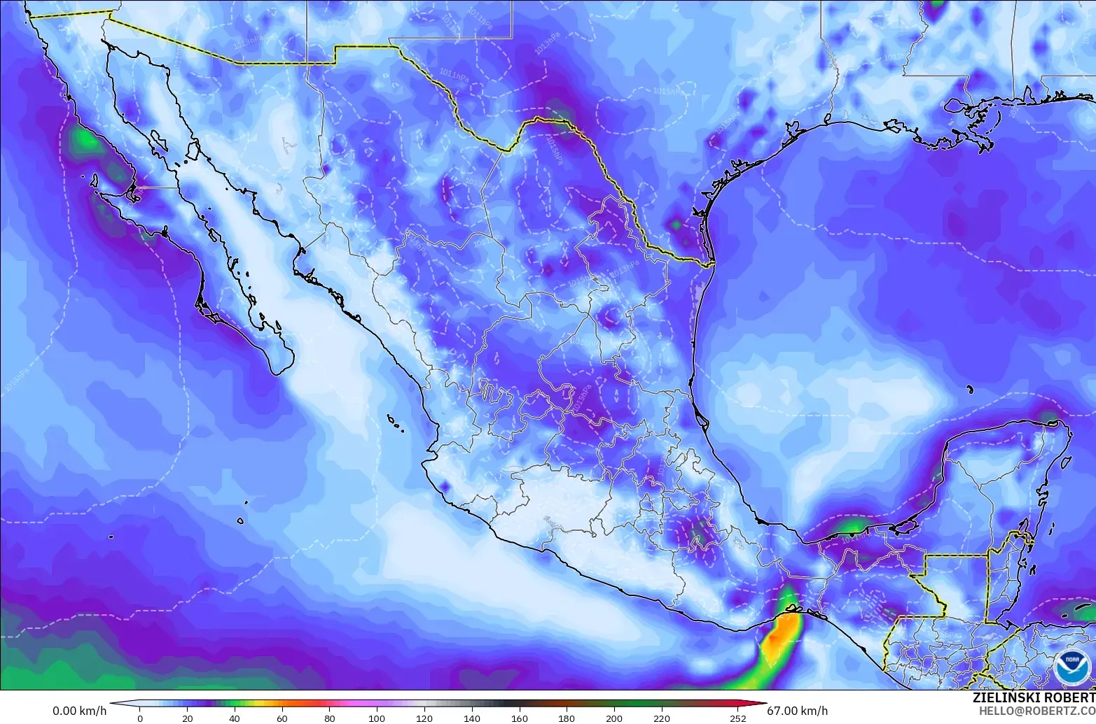 GFS modelo - Mexico, Wind Gusts