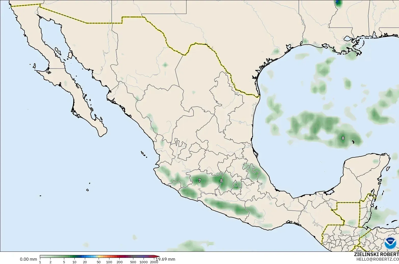 GFS modelo - Mexico, Precipitation Accumulation