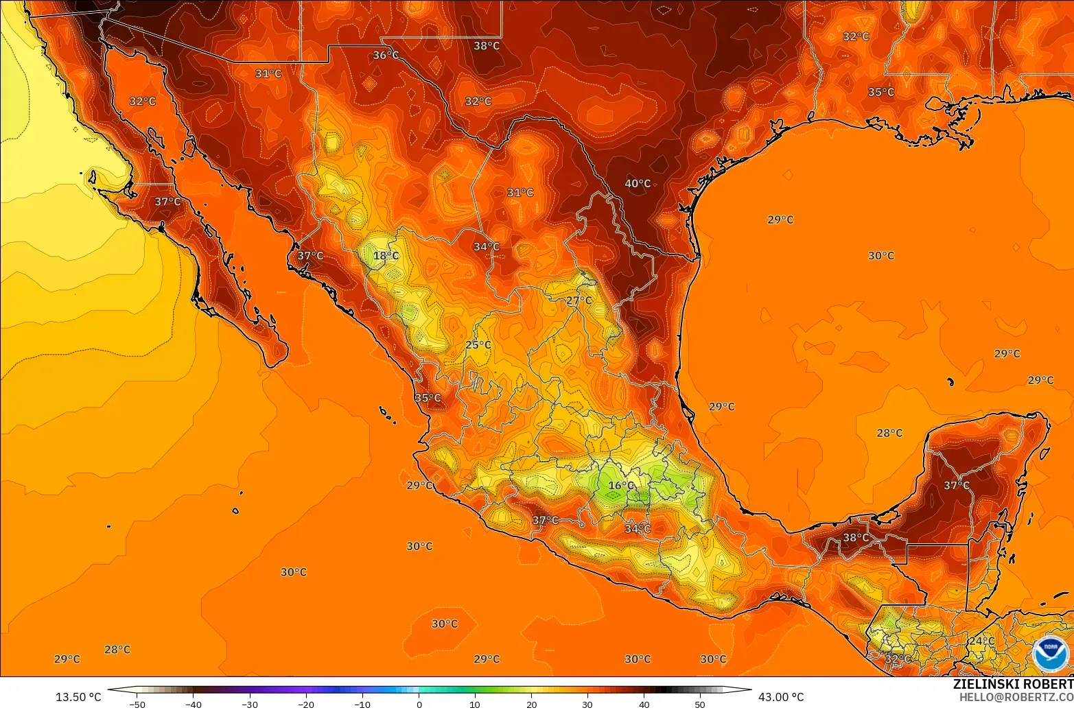 GFS modelo - Mexico, Temperature at 2m
