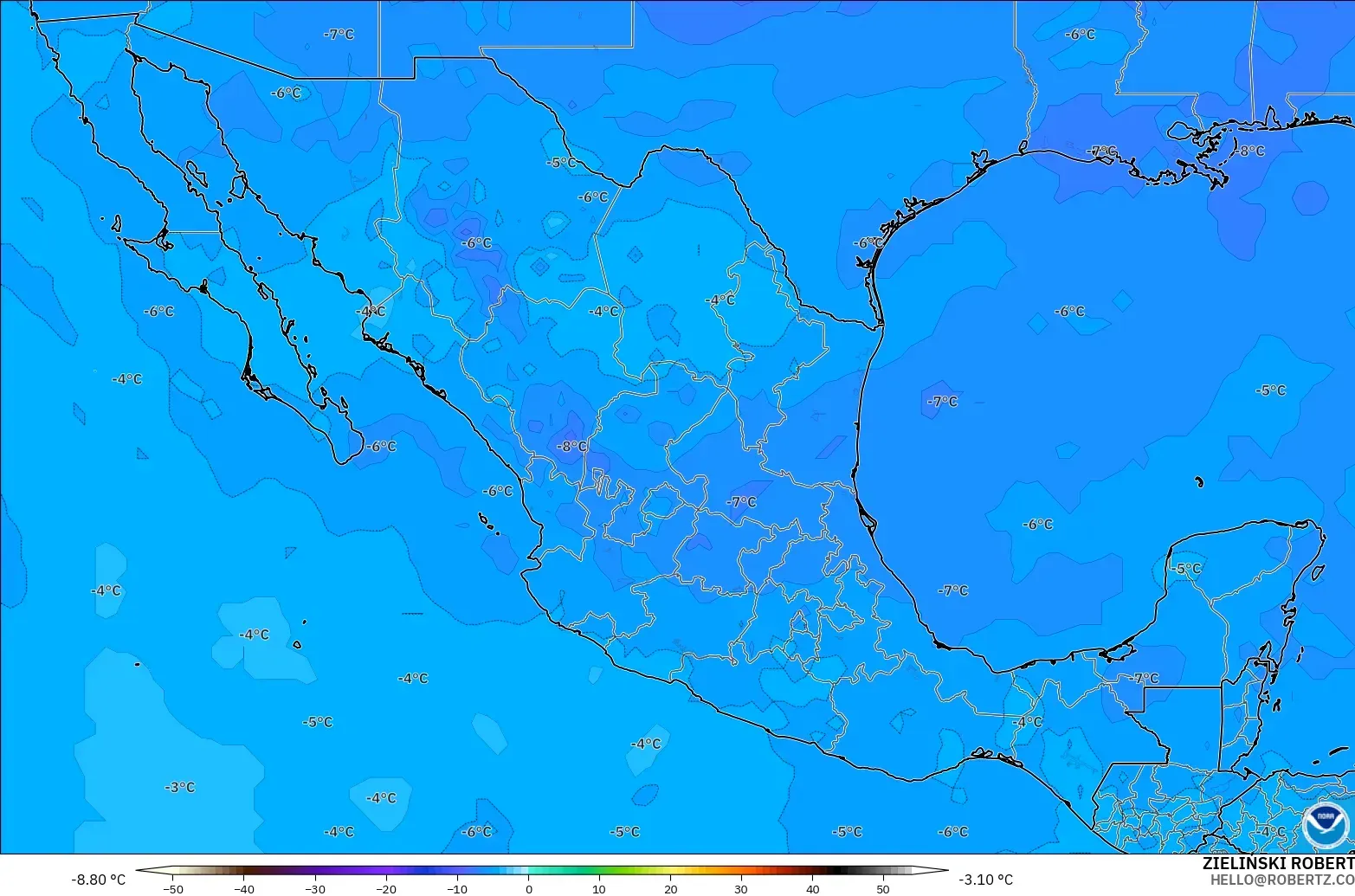 GFS modelo - Mexico, Temperature at 500hPa