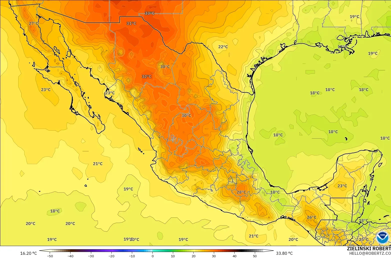 GFS modelo - Mexico, Temperature at 850hPa