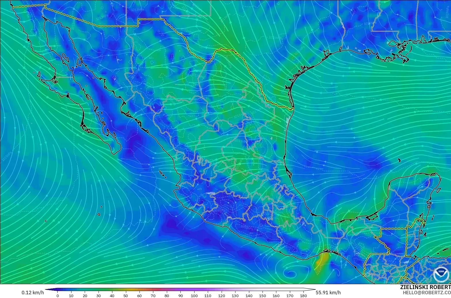 GFS modelo - Mexico, Wind at 10m