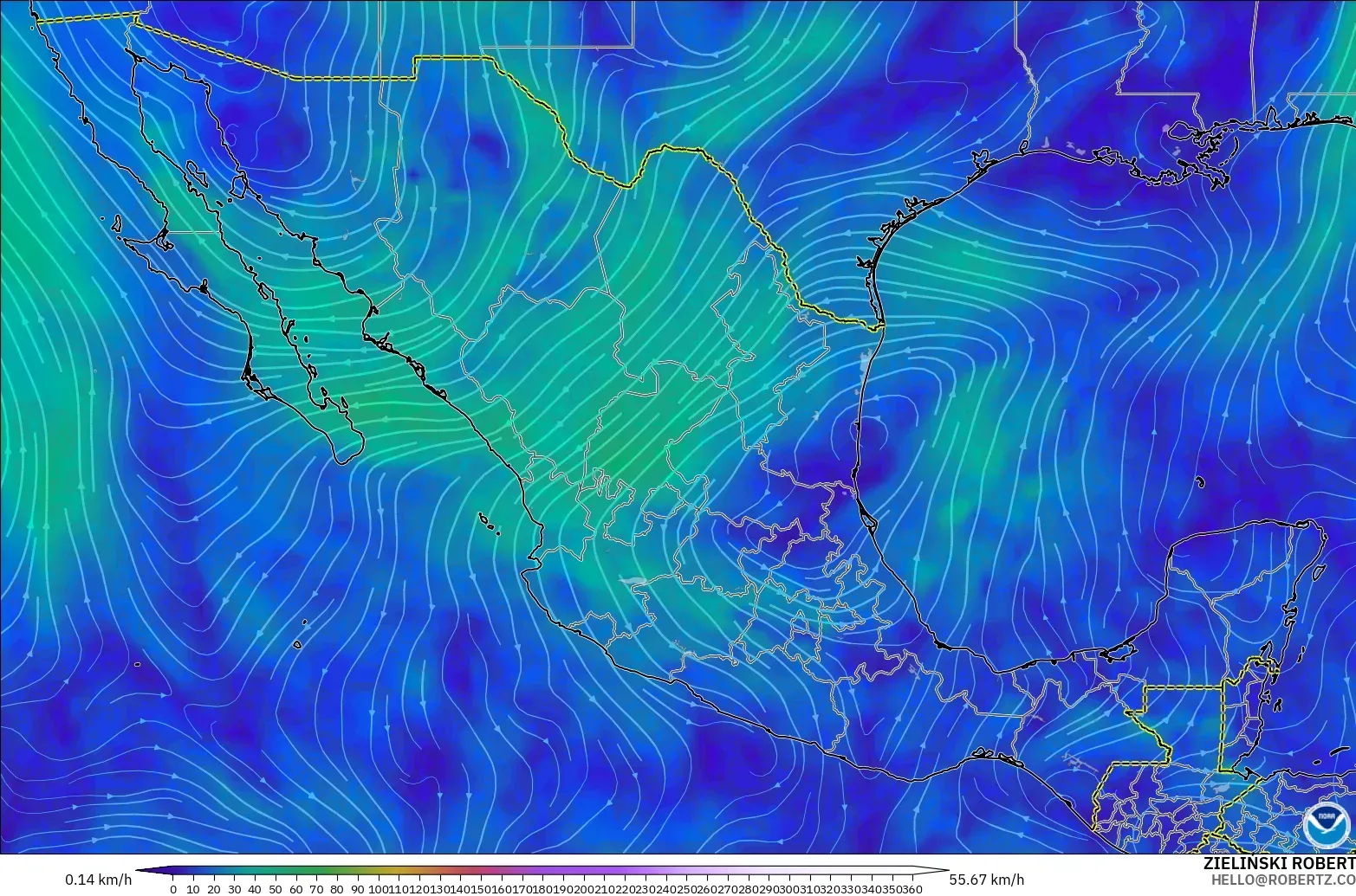 GFS modelo - Mexico, Wind at 300hPa (jet stream)