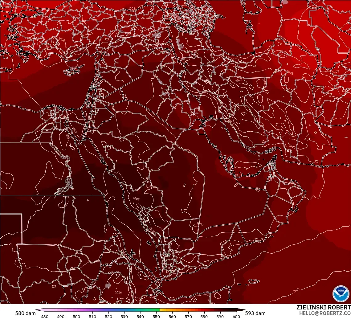 GFS modelo - Middle East, Geopotential height at 500hPa