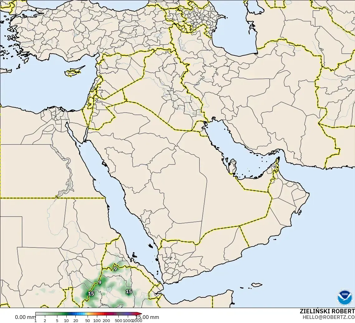 GFS modelo - Middle East, Precipitation Accumulation