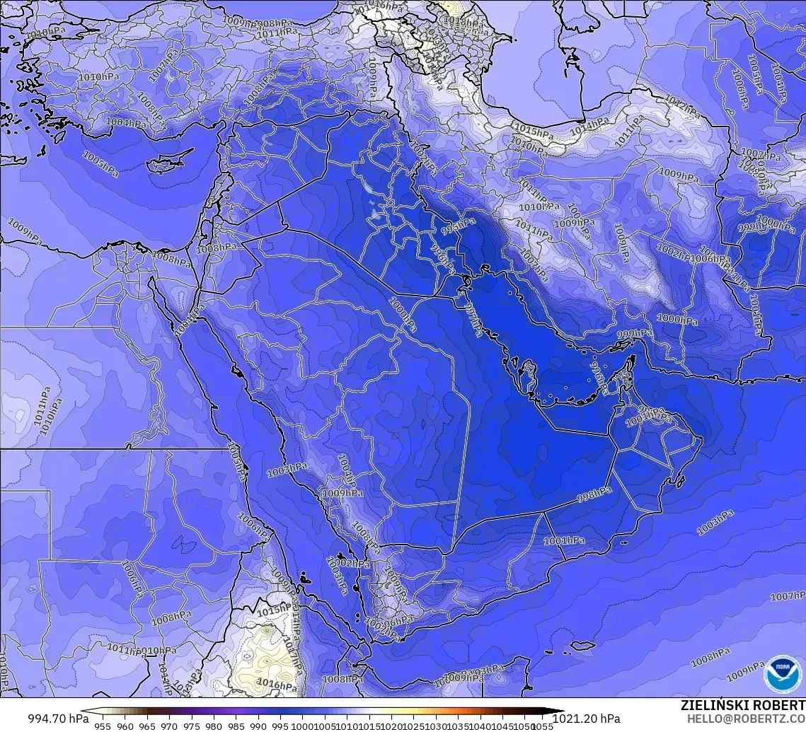 GFS modelo - Middle East, Pressure