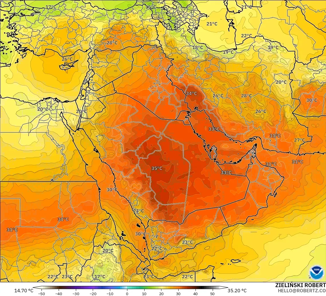 GFS modelo - Middle East, Temperature at 850hPa