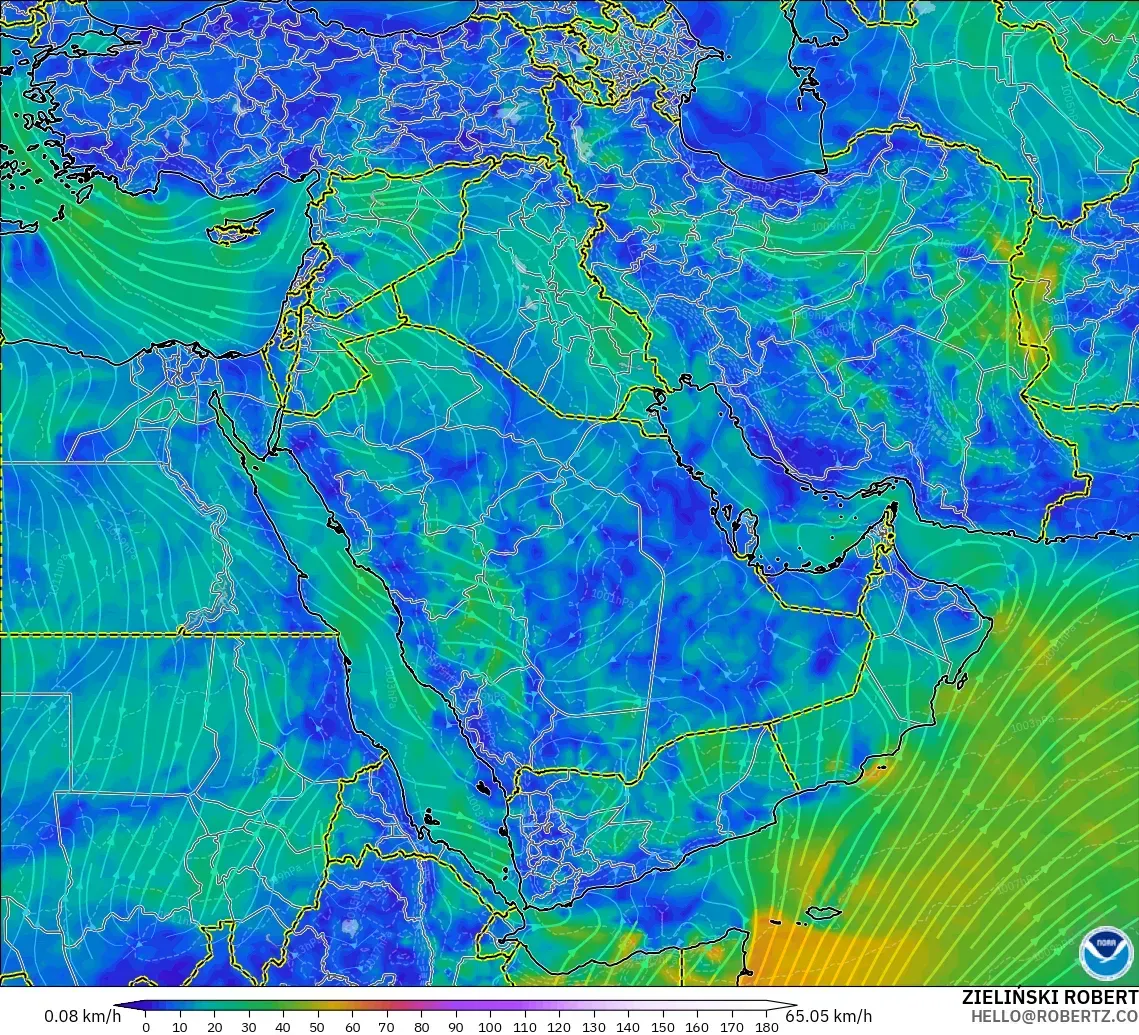 GFS modelo - Middle East, Wind at 10m