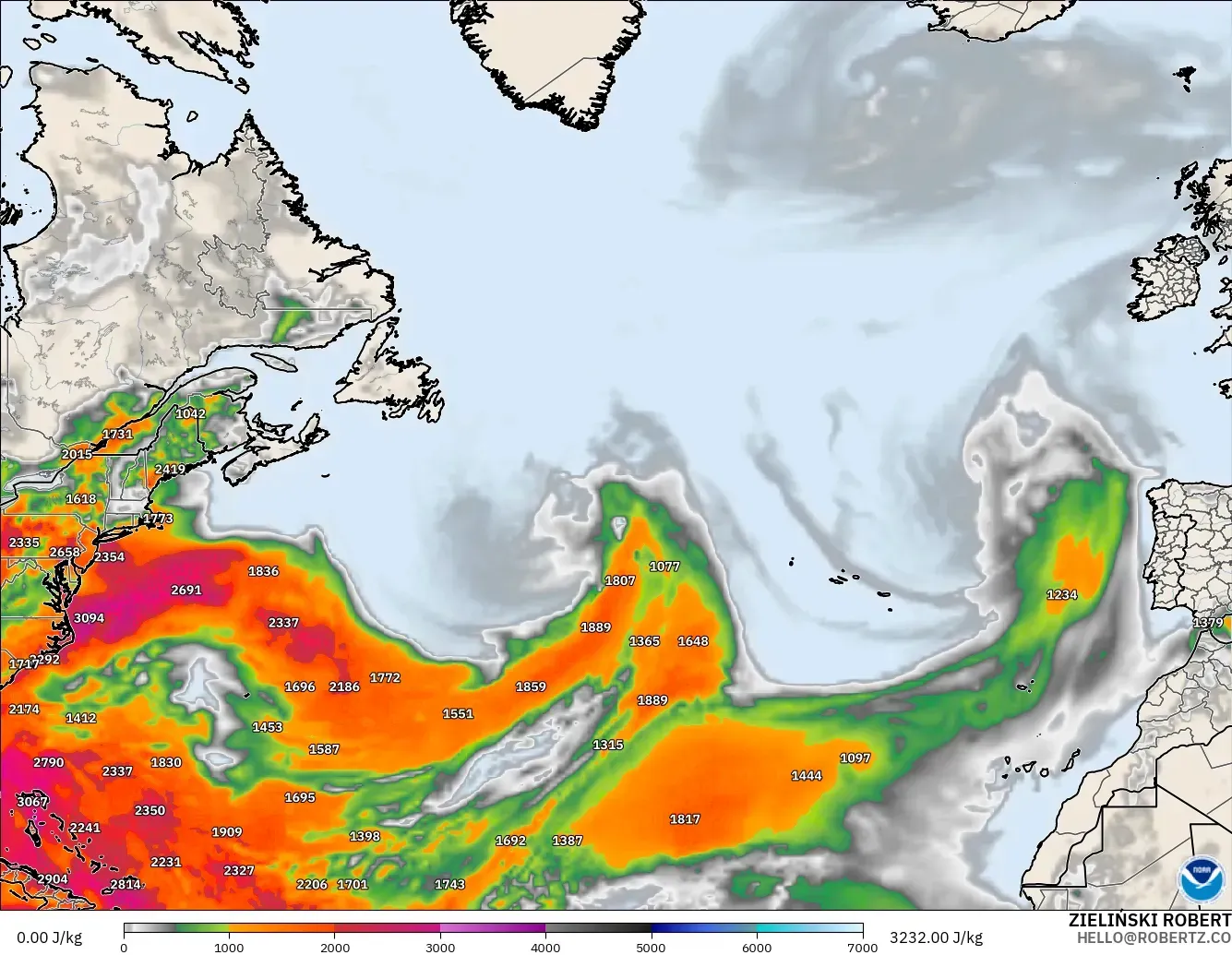 GFS modelo - North Atlantic, CAPE