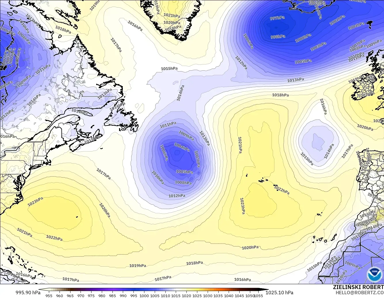 GFS modelo - North Atlantic, Pressure